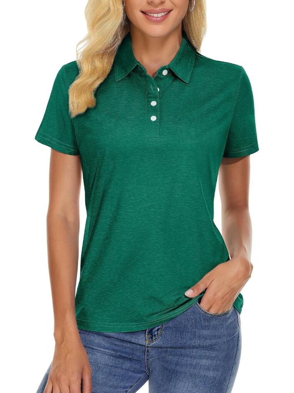 Women E-green Short Sleeve Golf Shirts 4-Button Quick Dry Collared Top for Gym
